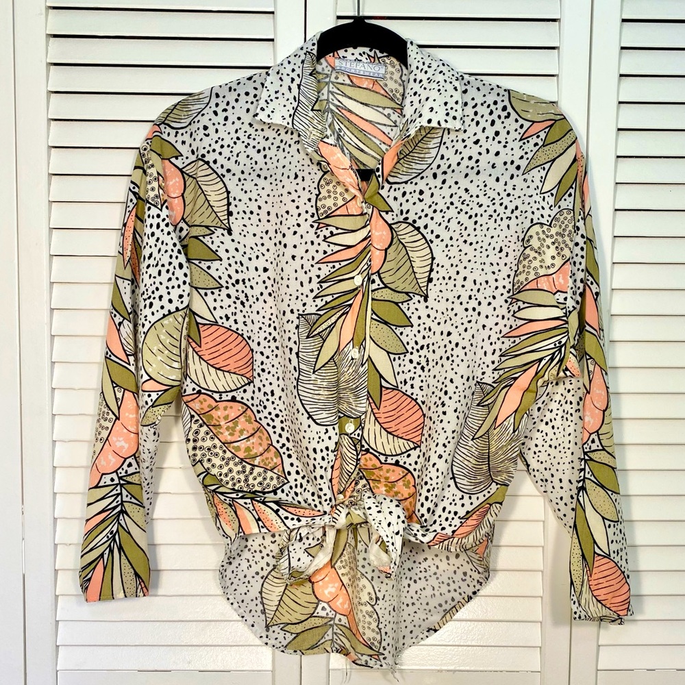 Vintage Stefano International Sportswear Polka Dot & Tropical Print Button Down